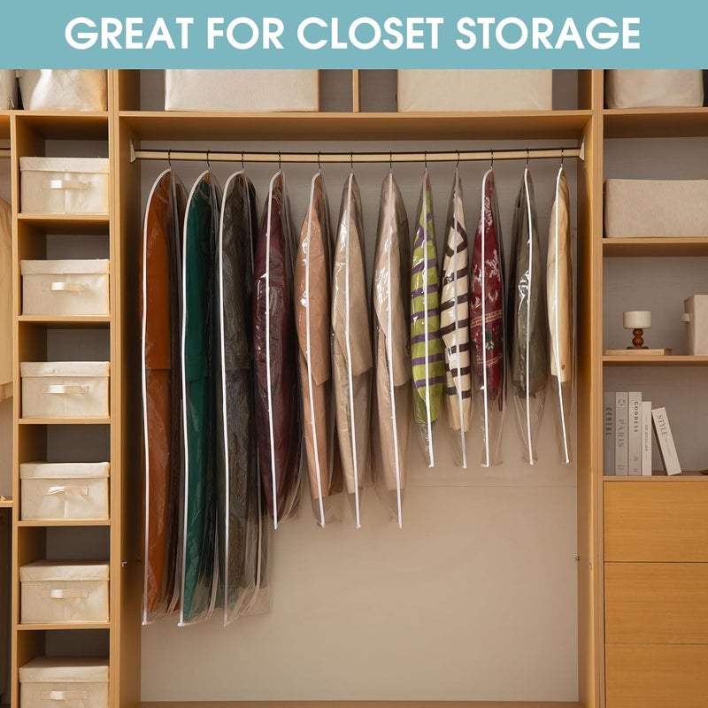Perber Garment Bags for Hanging Clothes, 6 PCs All Clear Garment Bag, Plastic Dustproof Suit Bag, Coat Protector Zippered Garment Covers for Closet Storage and Travel - 24'' x 32''/6 Pack - Image 5